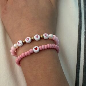 Pink Beaded Love Bracelet Set